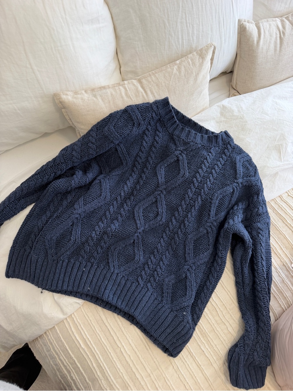 Princess Polly Navy Cable Knit Crew Sweater
